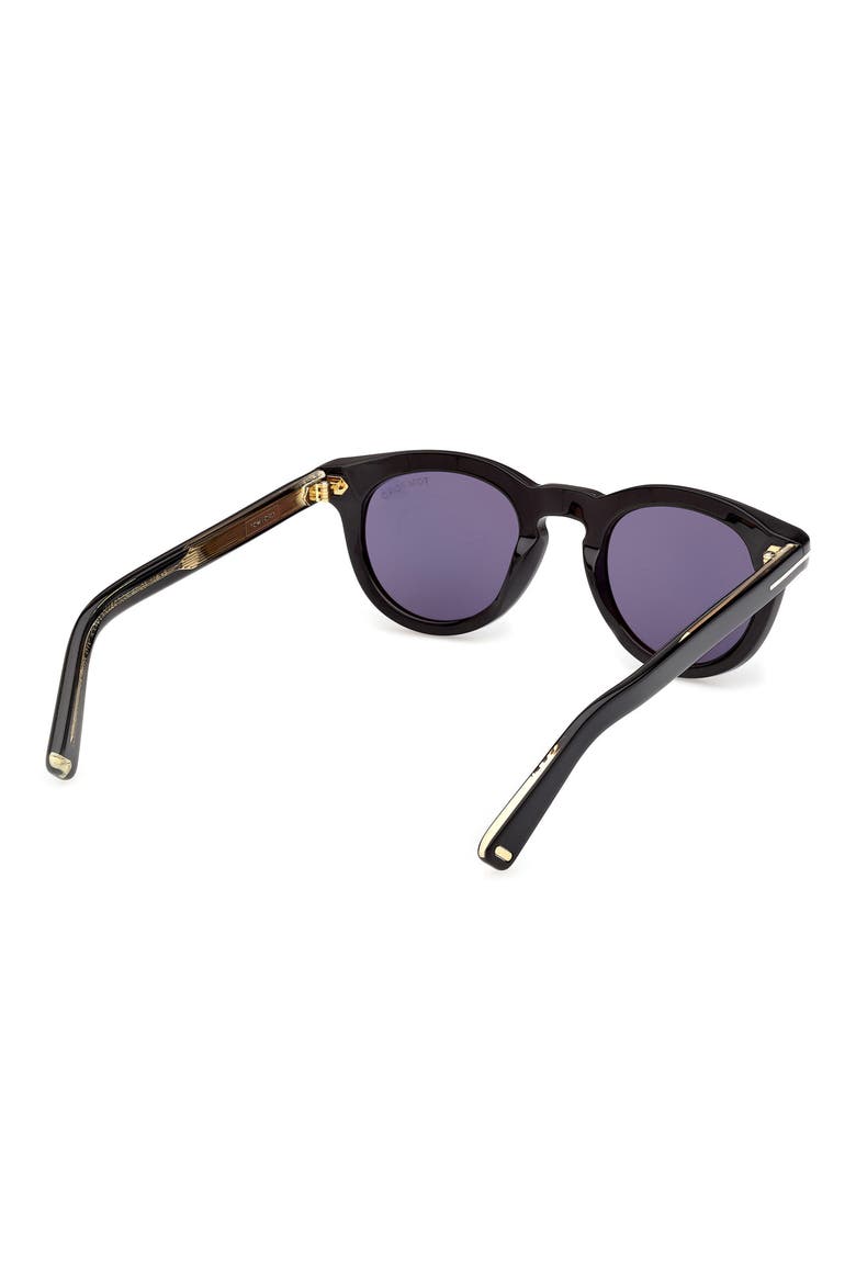 47mm Small Round Sunglasses, Alternate, color, SHINY BLACK / BLUE LENS