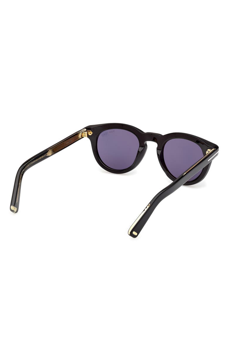 TOM FORD 47mm Small Round Sunglasses, Alternate, color, Shiny Black / Blue Lens