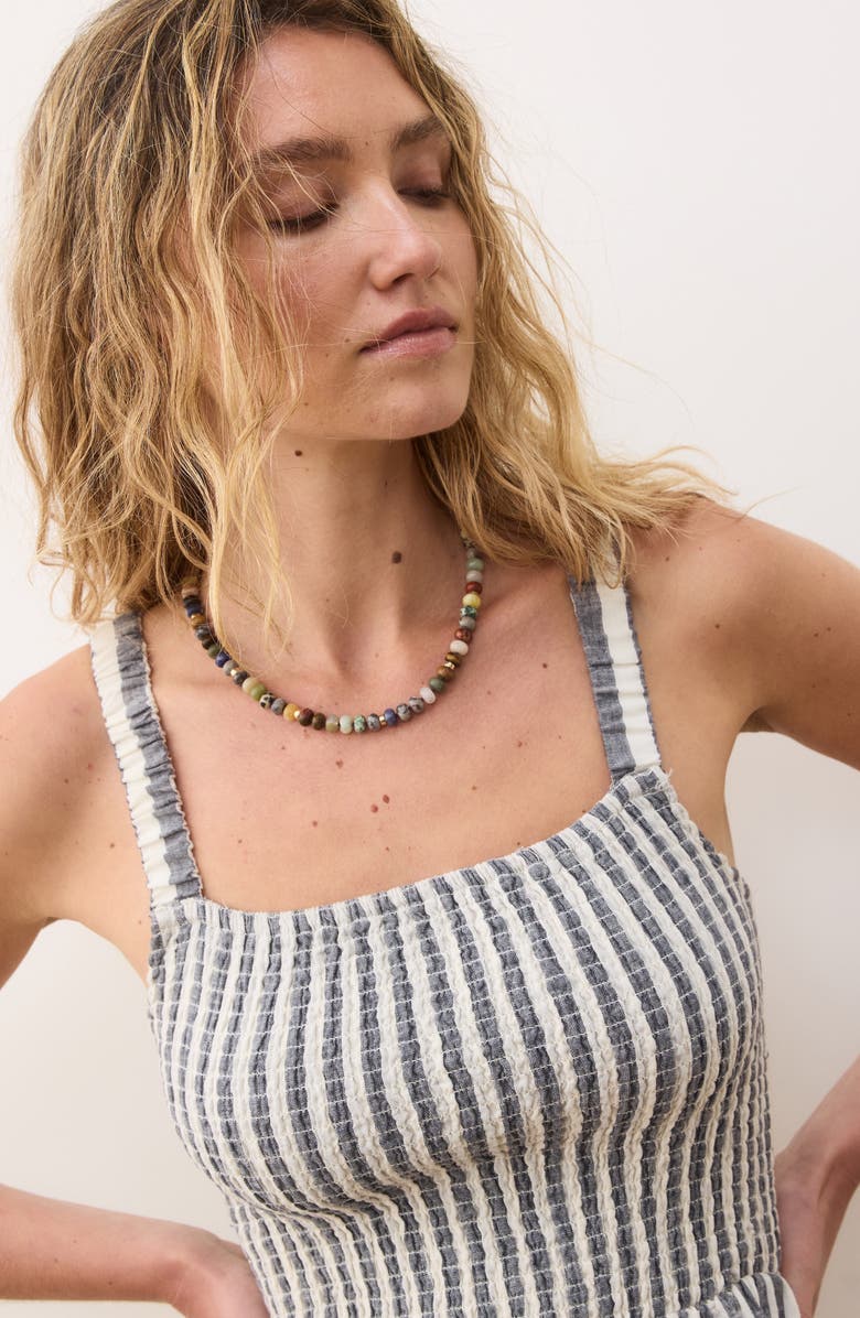 Marine Layer Selene Smocked Romper, Alternate, color, India Ink Stripe