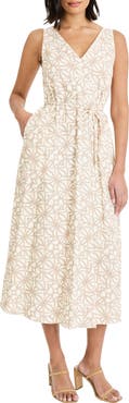 Maggy London Printed Tie Waist Midi Dress