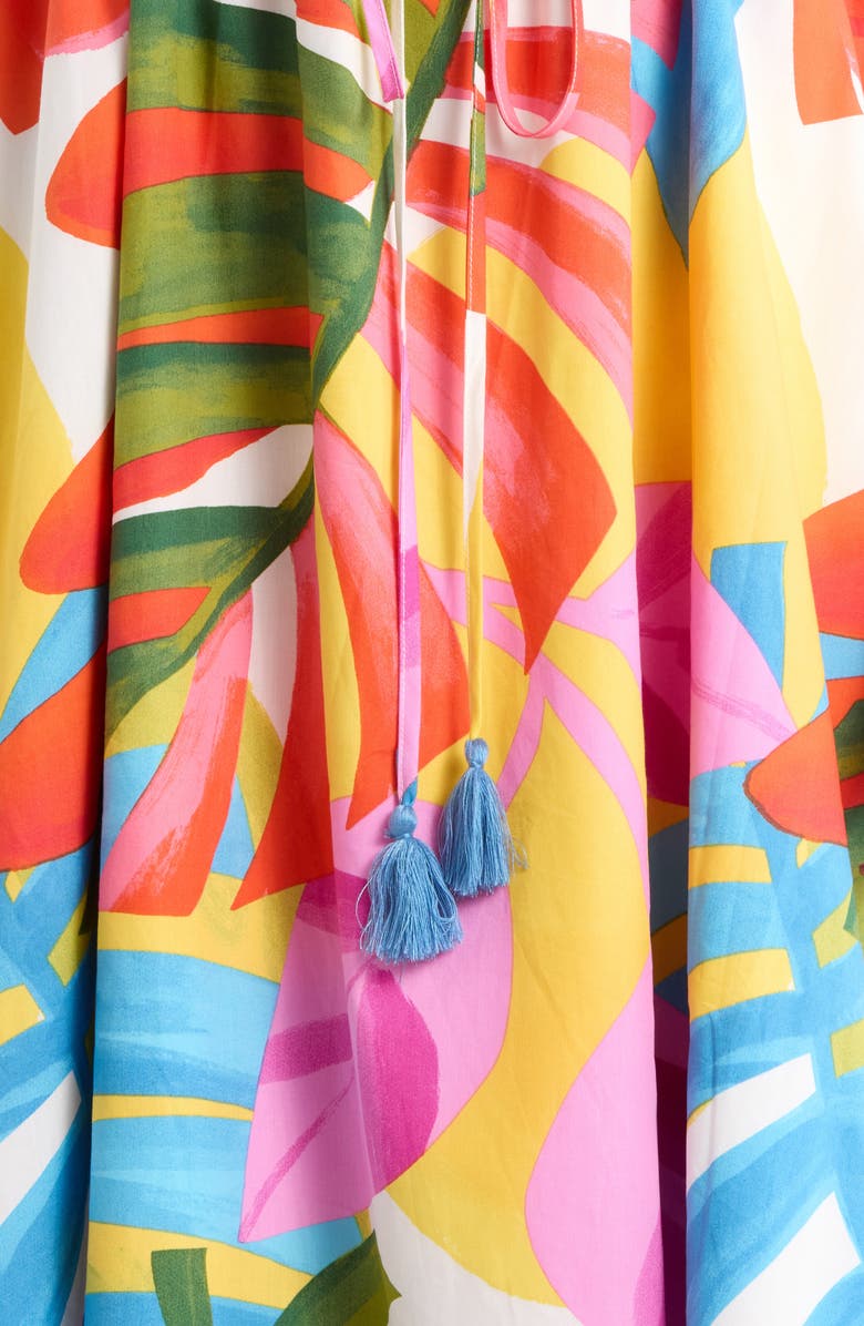 SUGARLIPS Breezy Palms Tiarna Flutter Sleeve Tie Waist Midi Dress, Alternate, color, White Red Green