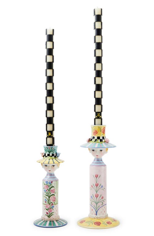 Mackenzie-childs Mackenzie Childs Rosy Meadow Set Of 2 Lady Candleholders In Multi