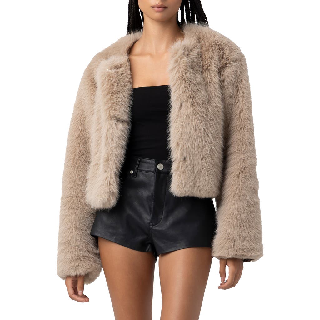 Blanknyc Faux Fur Crop Jacket In Brown
