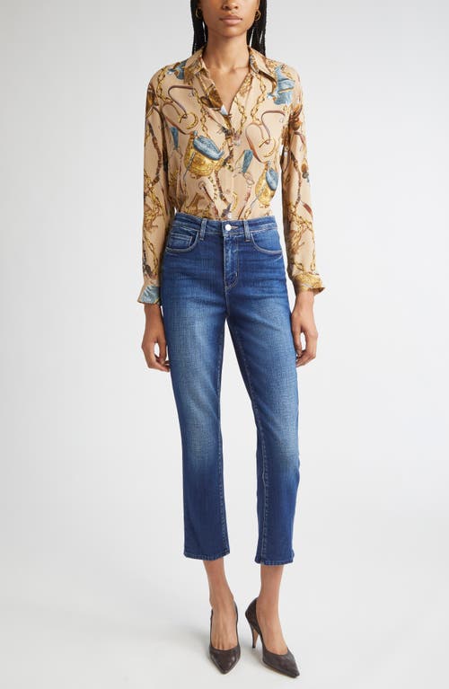 L'agence Nina Chain Print Silk Button-up Shirt In Yellow
