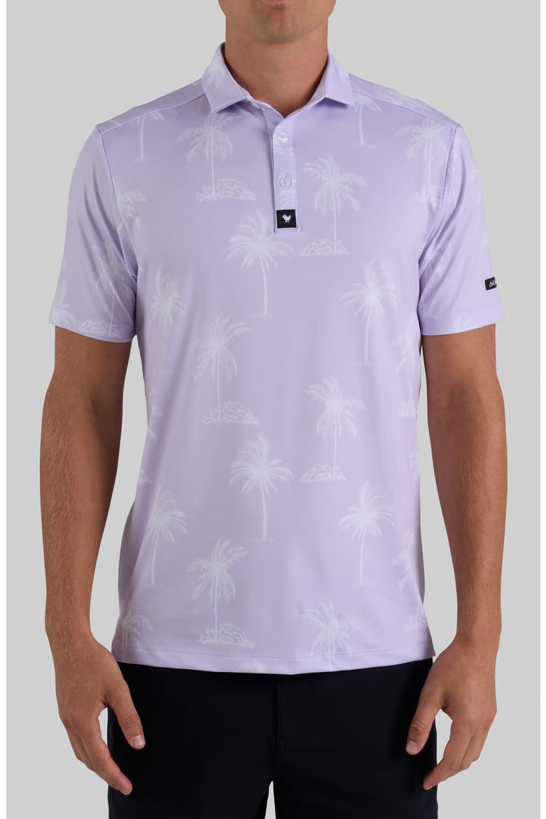 Core Palm Tree Print Performance Golf Polo, Main, color, TEQUILA SUNRISE LAVENDER BLUE