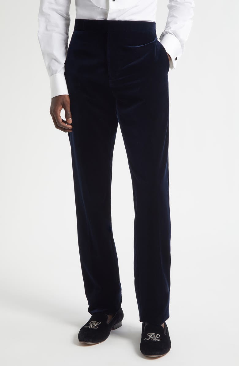 Ralph Lauren Purple Label Gregory Velveteen Tuxedo Pants, Main, color, Navy