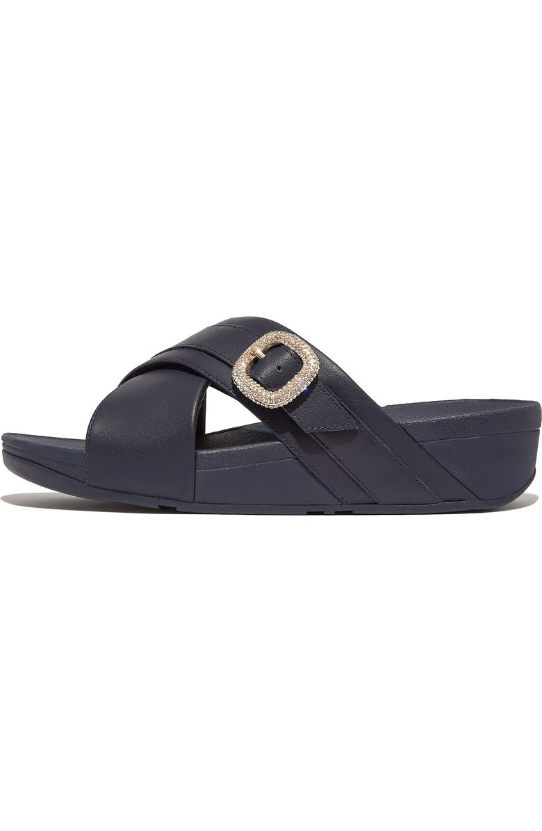 FitFlop Lulu Crystal Buckle Platform Slide Sandal, Alternate, color, Midnight Navy