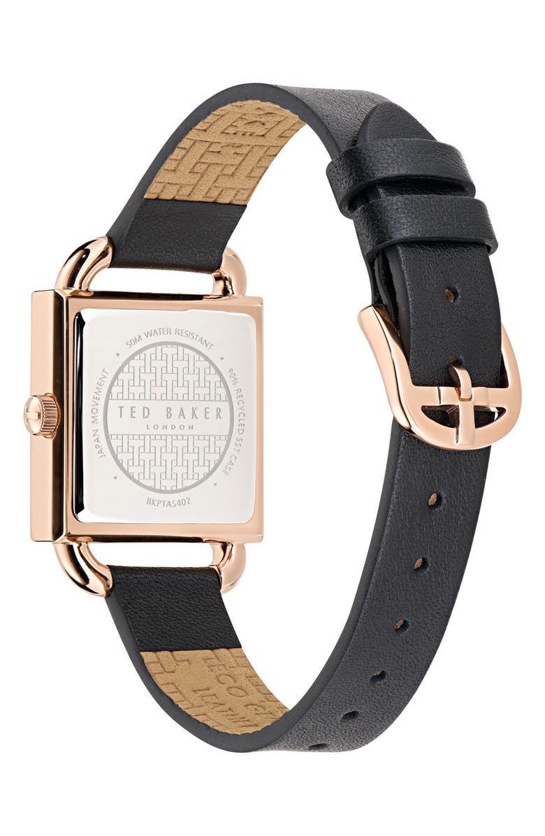 Ted Baker London Square Leather Strap Watch, Alternate, color, Black
