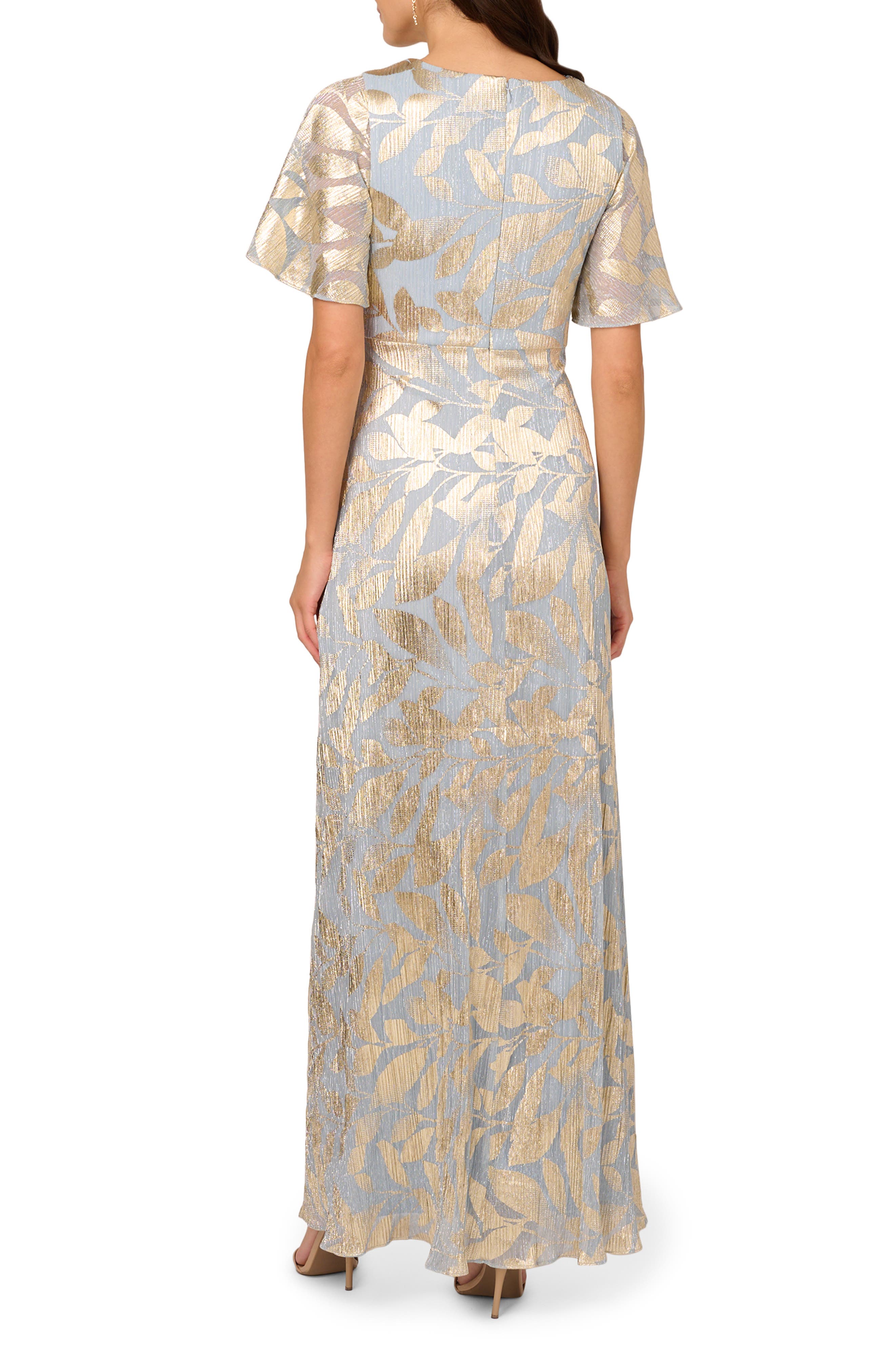 Metallic Leaf Jacquard Draped Gown - image 2