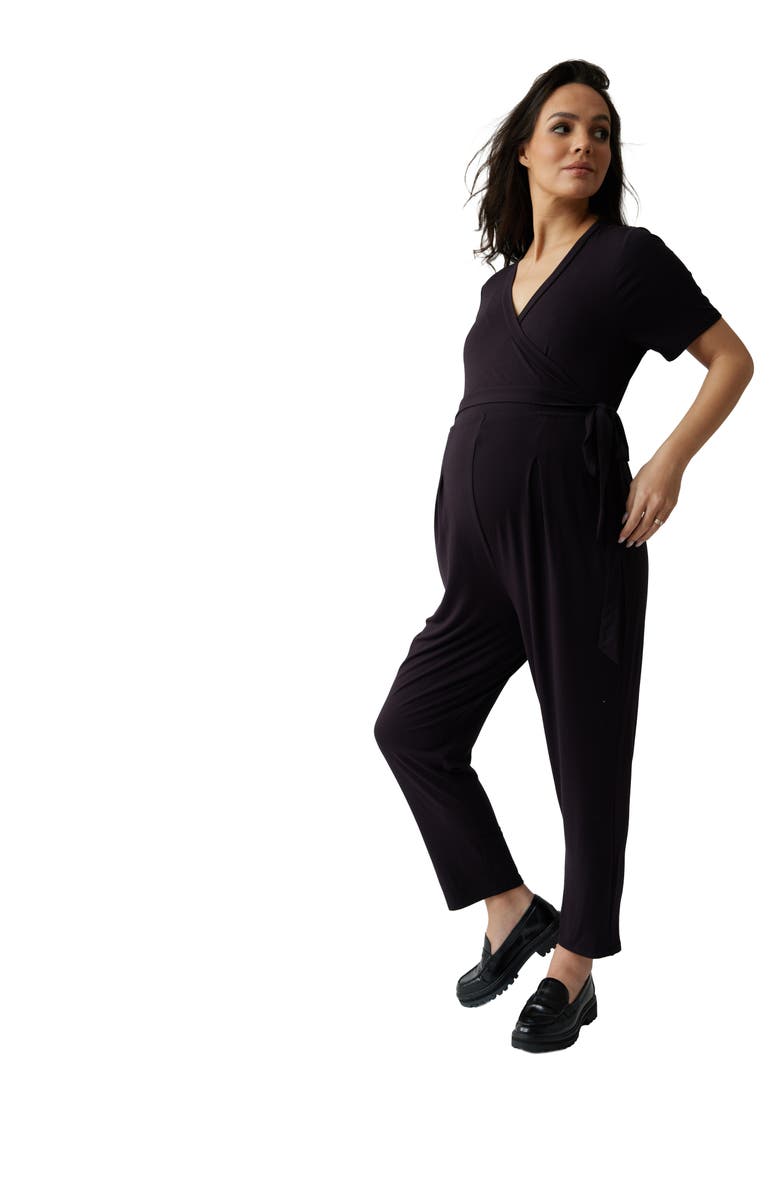 Ingrid & Isabel Maternity Everywear Short Sleeve Jumpsuit, Alternate, color, Black