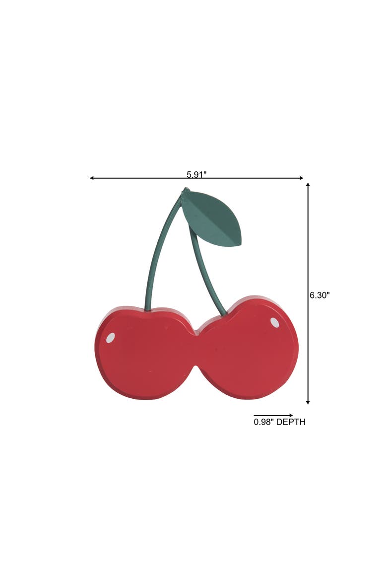 MDF and Metal Cherry Figurine Figural Wood Decorations Red and Green for Spring Home Decor, Alternate, color, Red