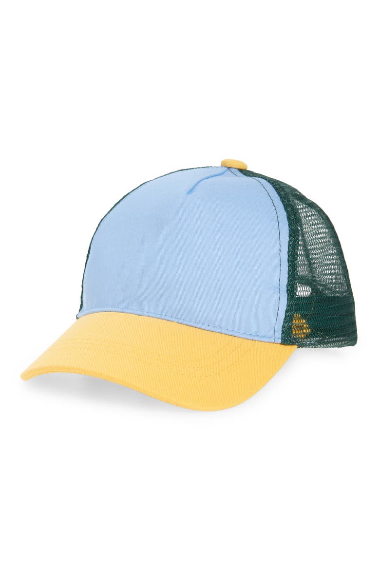 Kids' Colorblock Mesh Trucker Hat, Main, color, BLUE GLAZE MULTI