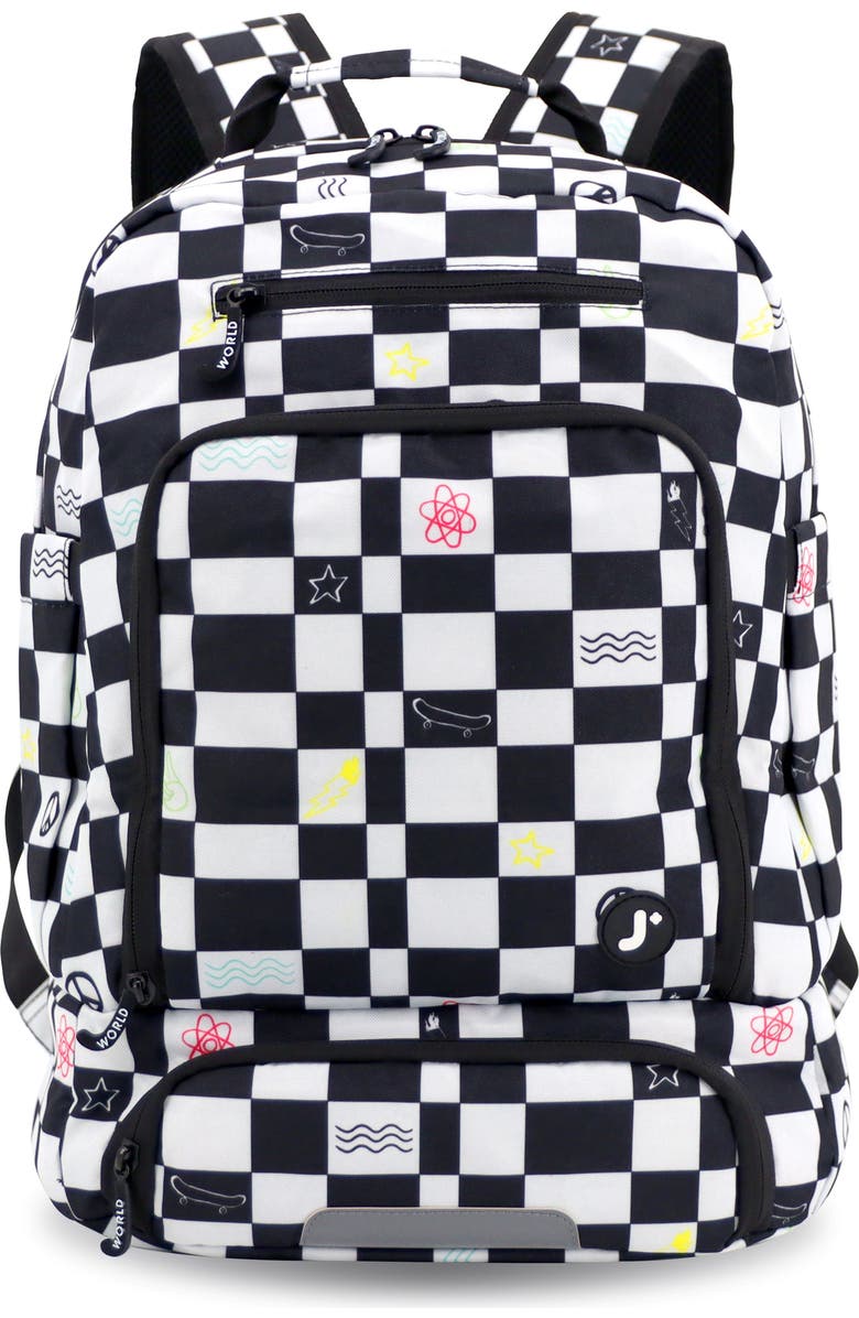 J World Unisex Packmate 2 in 1 School Backpack With Built-in Lunch Bag, Alternate, color, Icon Checkers