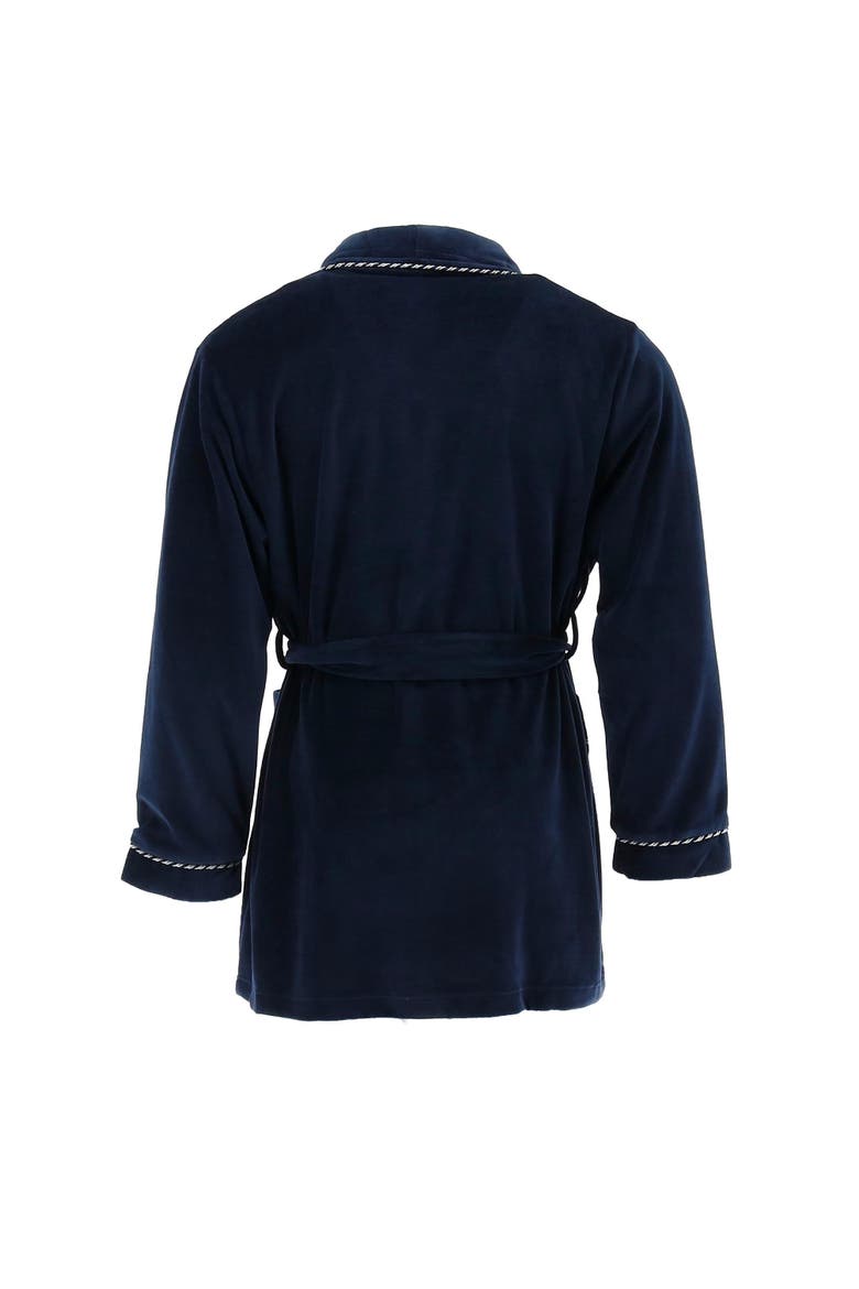 Men's Velour Smoking Jacket with Satin Lining, Alternate, color, Navy