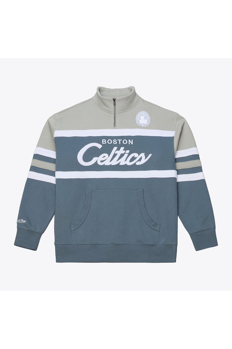Men's Mitchell & Ness  Blue Boston Celtics Thunderstorm Head Coach Quarter-Zip Jacket, Main, color, Blue