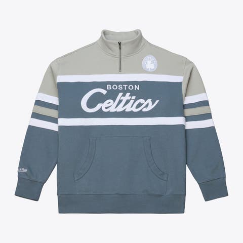 Men's Mitchell & Ness  Blue Boston Celtics Thunderstorm Head Coach Quarter-Zip Jacket