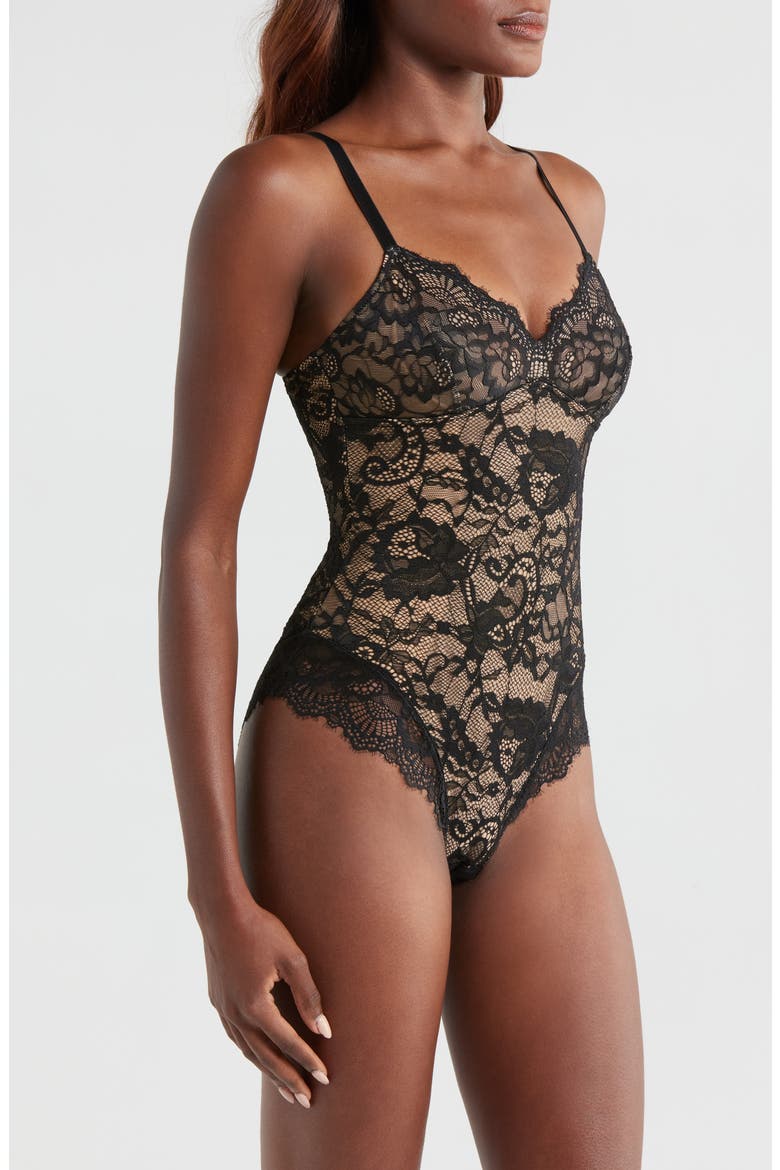Shaping Lace Shapewear Bodysuit, Alternate, color, BLACK