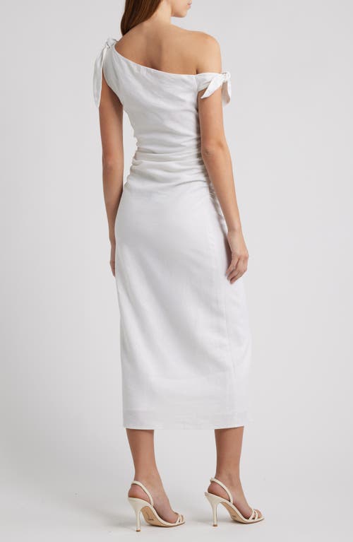 Wayf Clio Tie Shoulder Linen Blend Midi Dress In White