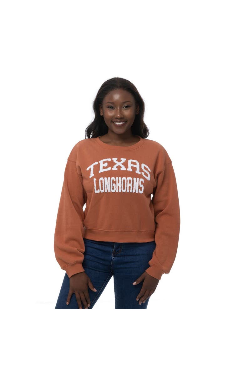 ZOOZATZ Women's ZooZatz Texas Orange Texas Longhorns Chenille Cropped Sweatshirt, Alternate, color, Burnt Orange