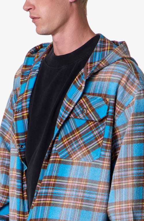 Mnml Faded Hooded Flannel Shirt In Blue