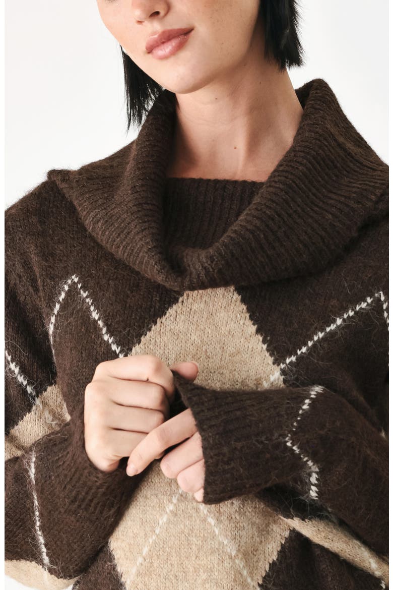 Argyle Cowl Neck Sweater, Alternate, color, BROWN