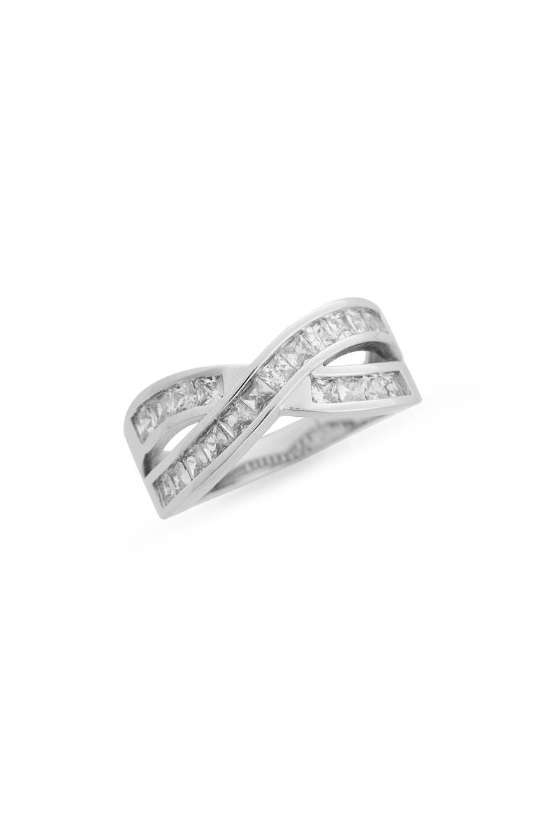 Cubic Zirconia Channel Set Crossover Ring, Main, color, CLEAR- SILVER