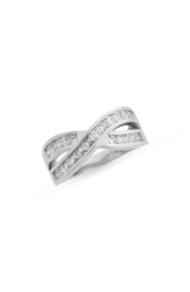 NORDSTROM RACK Cubic Zirconia Channel Set Crossover Ring, Main, color, Clear- Silver