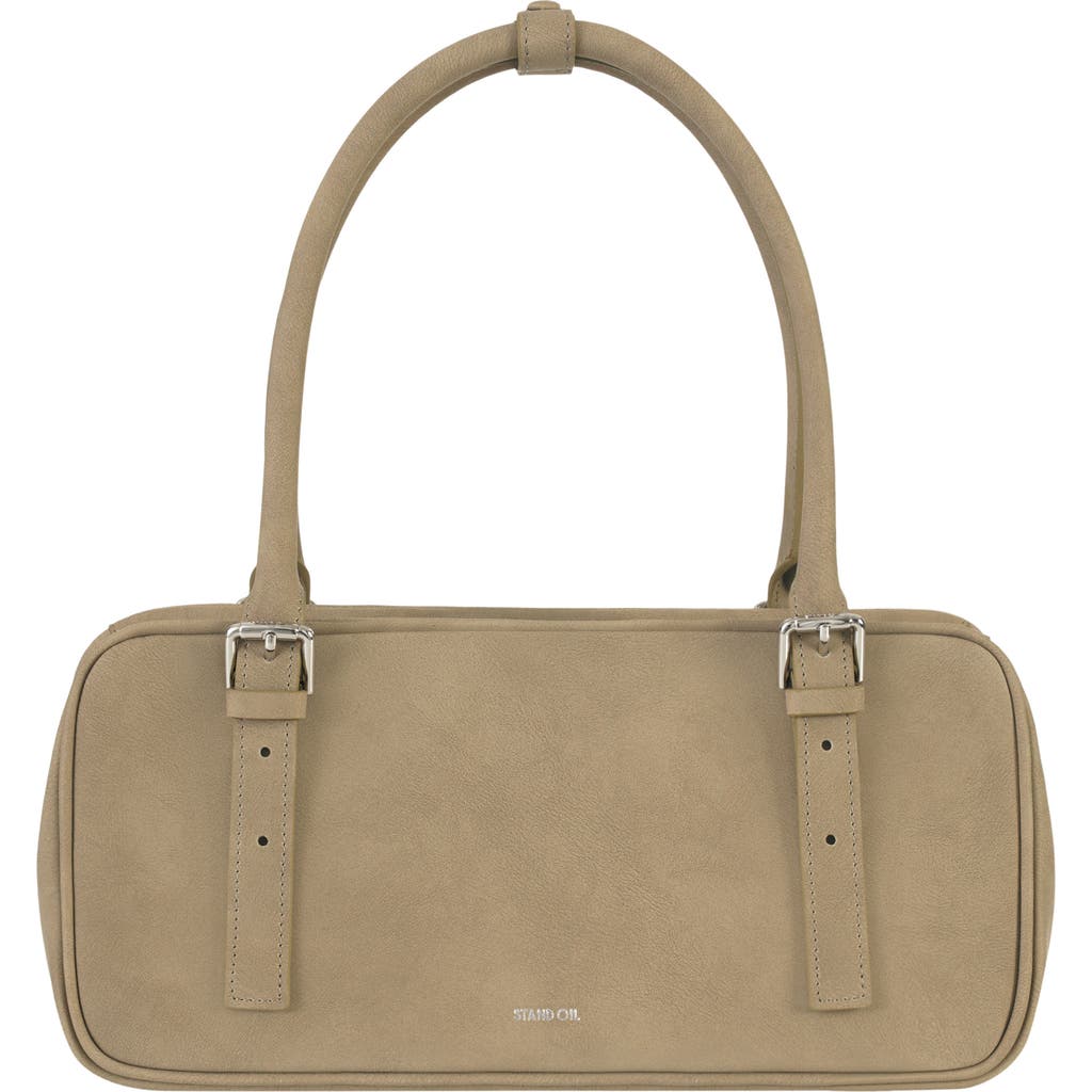 Stand Oil Faux Leather Square Bowling Bag In Brown