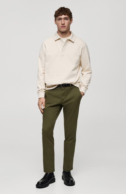 Mango Slim Fit Flat Front Cotton Stretch Twill Chinos In Khaki Green