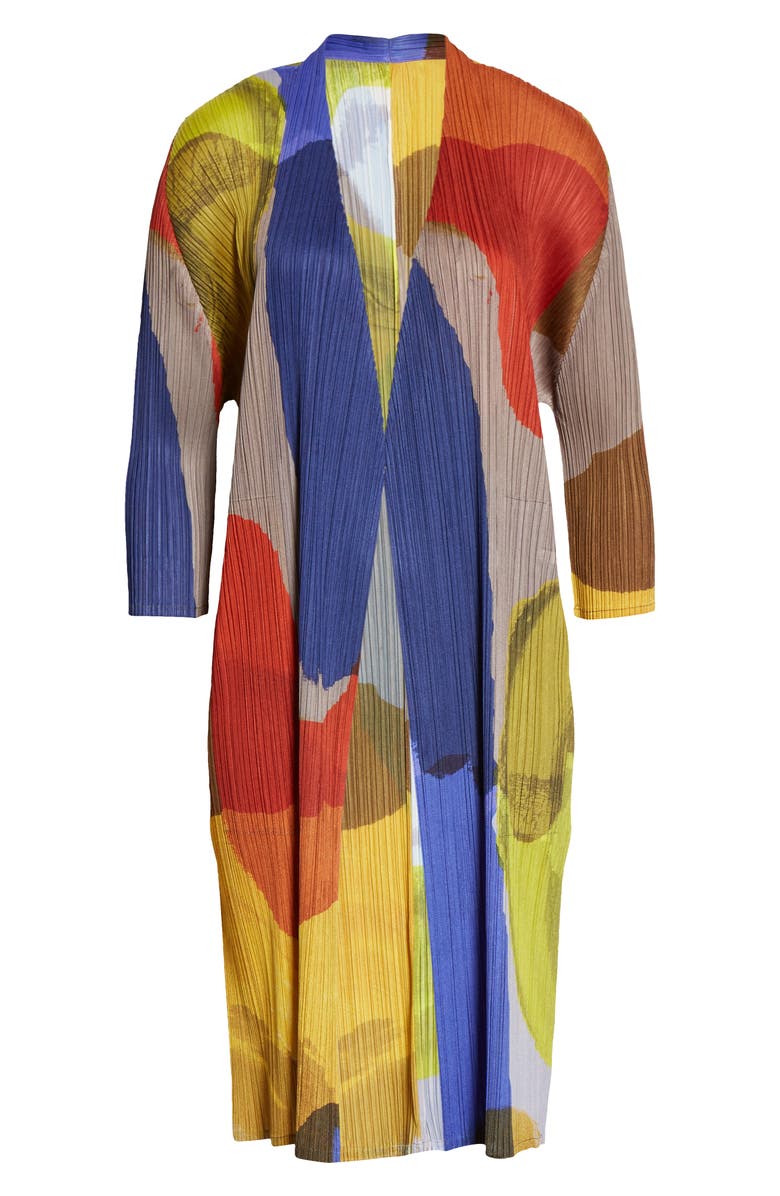 Pleats Please Issey Miyake Energetic Print Pleated Long Cardigan, Alternate, color, 