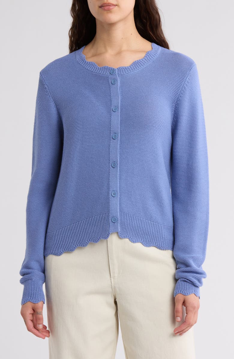 Melrose and Market Scalloped Fitted Cotton Cardigan, Main, color, 