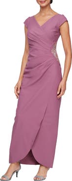 Alex Evenings Ruched Beaded Gown