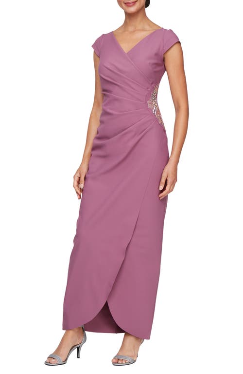 Alex Evenings Petite Pleated Side-embellished Gown In Dark Mauve