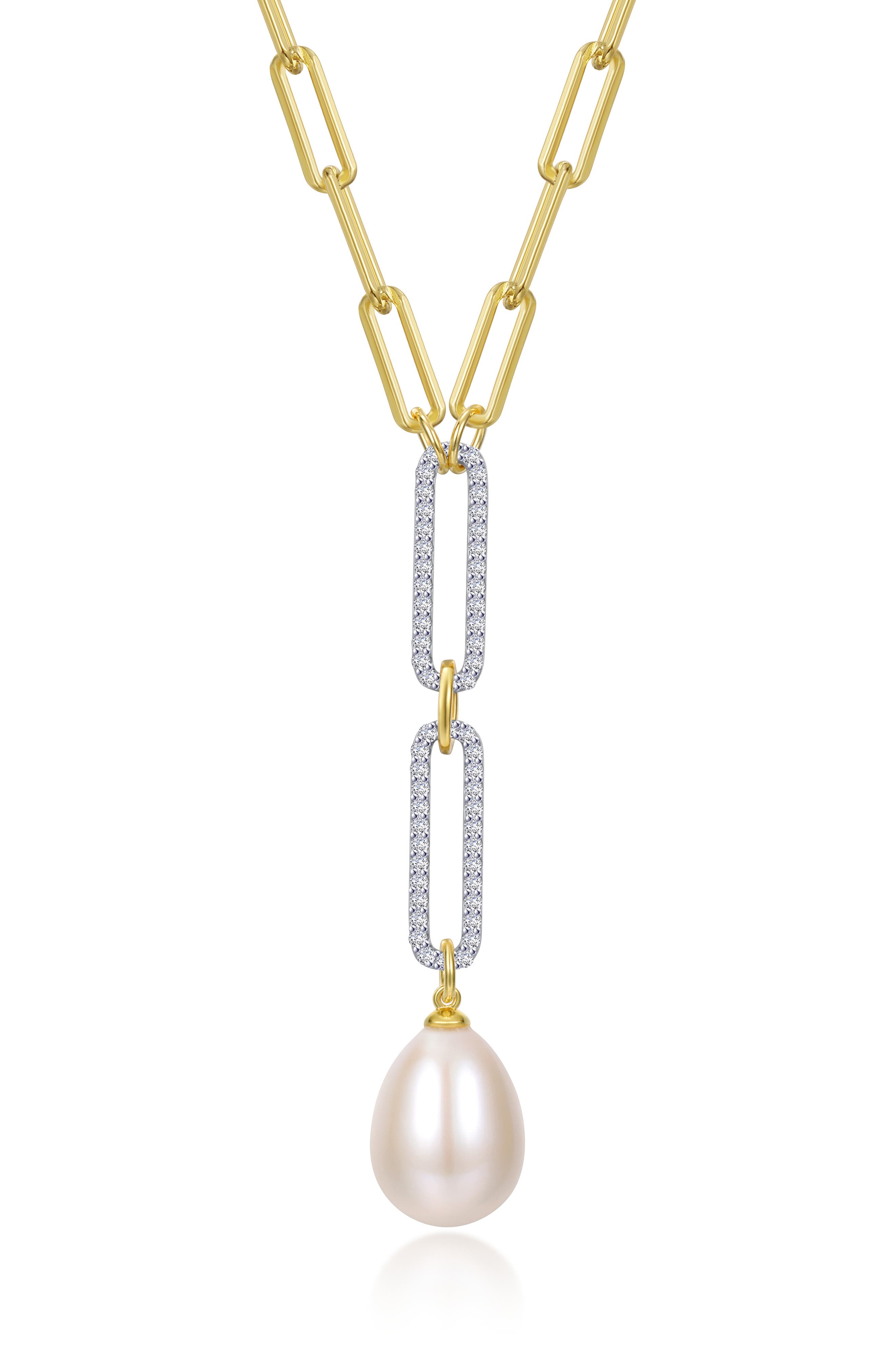 Imitation Pearl Paperclip Lariat Necklace