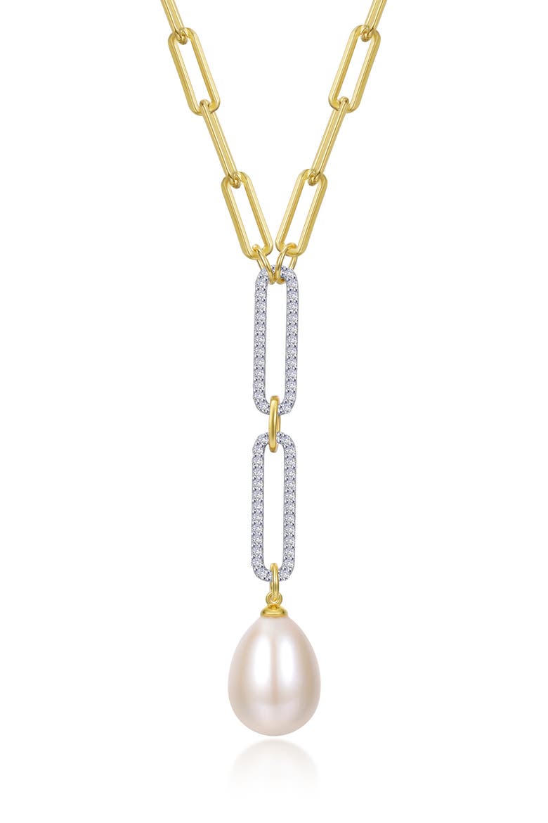Imitation Pearl Paperclip Lariat Necklace, Main, color, WHITE GOLD