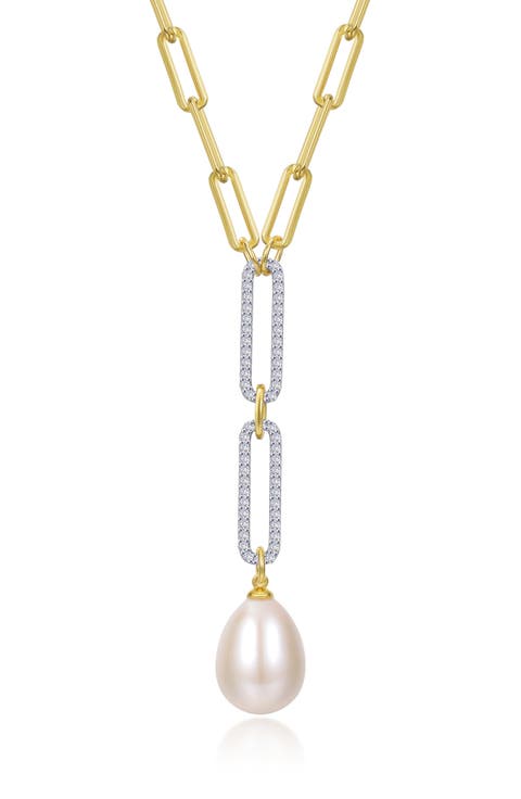 Imitation Pearl Paperclip Lariat Necklace