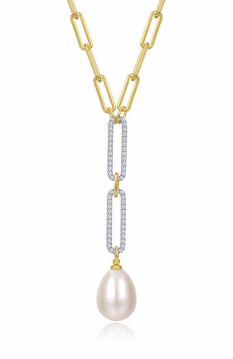 Imitation Pearl Paperclip Lariat Necklace