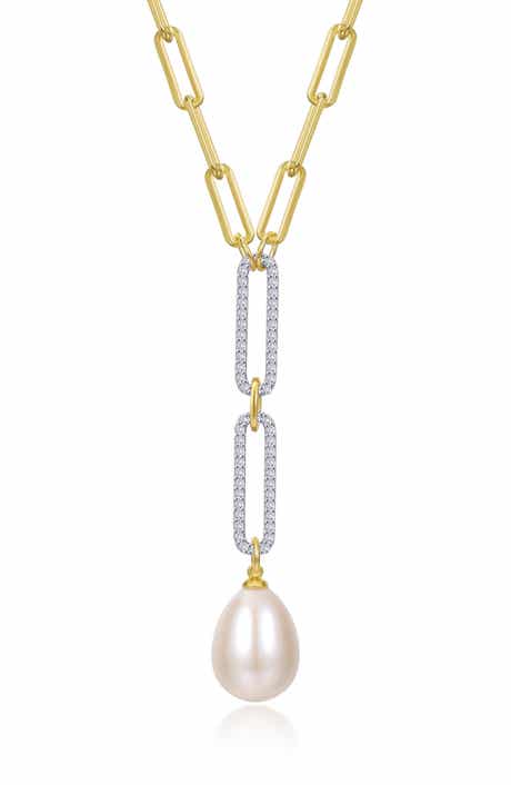 Imitation Pearl Paperclip Lariat Necklace