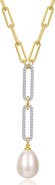 Lafonn Imitation Pearl Paperclip Lariat Necklace