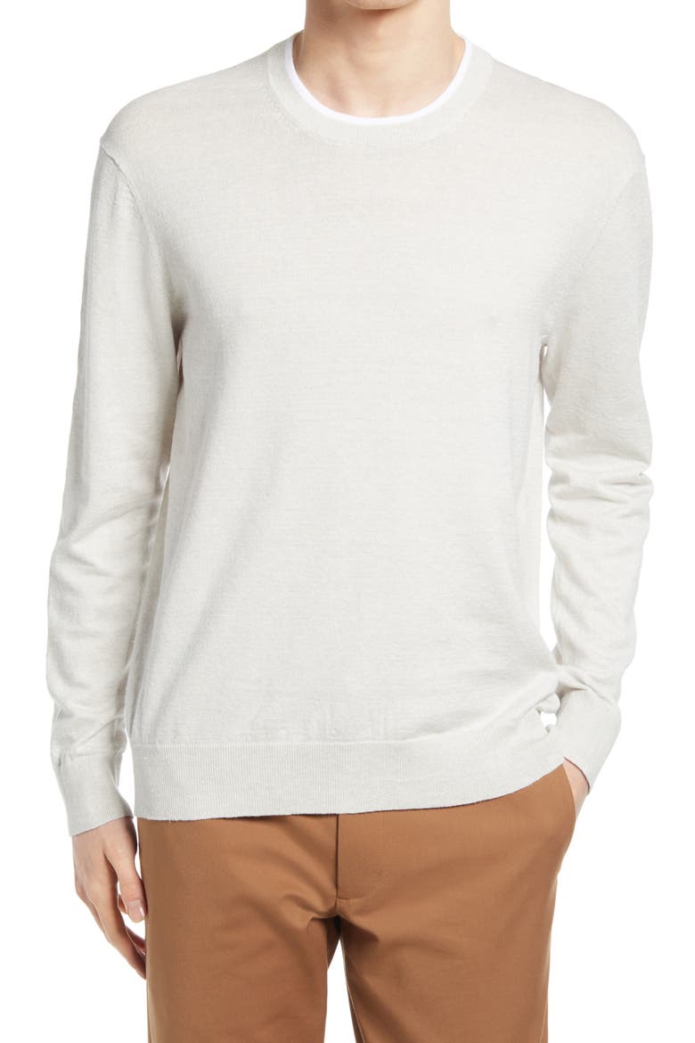 Linen Blend Crewneck Sweater, Main, color, LIGHT GREY