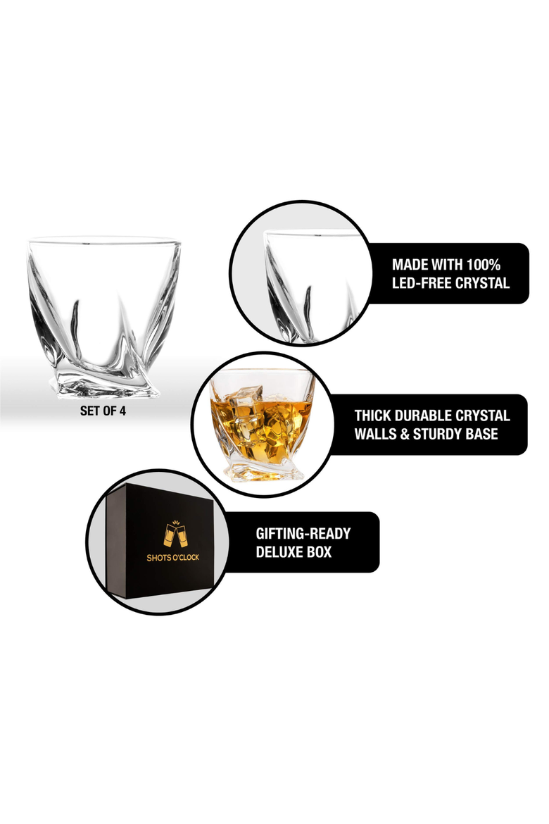 Premium Twisted Whiskey Glasses (10oz) - Set of 4, Alternate, color, Clear