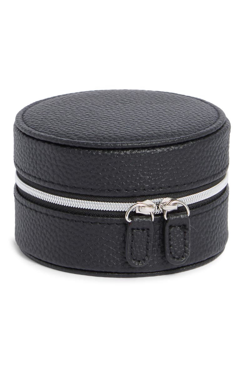 Round Faux Leather Watch Box, Main, color, BLACK- SILVER