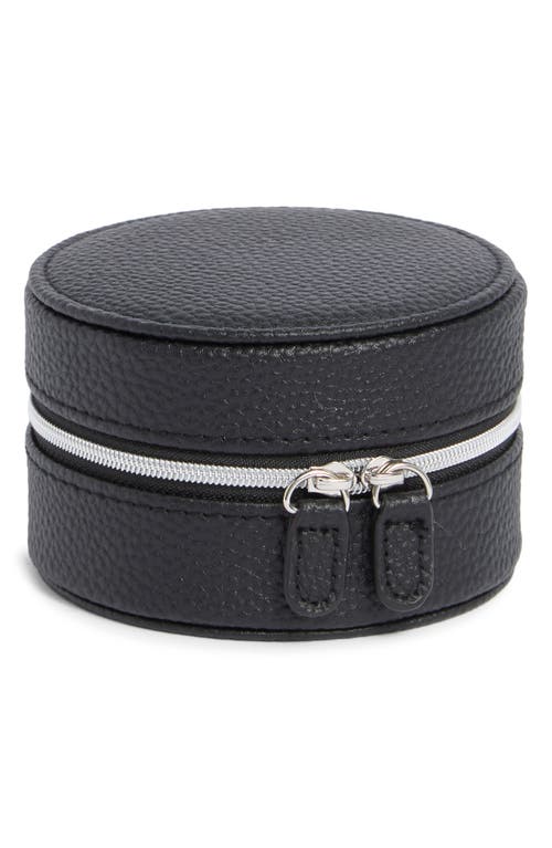 Nordstrom Round Faux Leather Watch Box in Black- Silver at Nordstrom