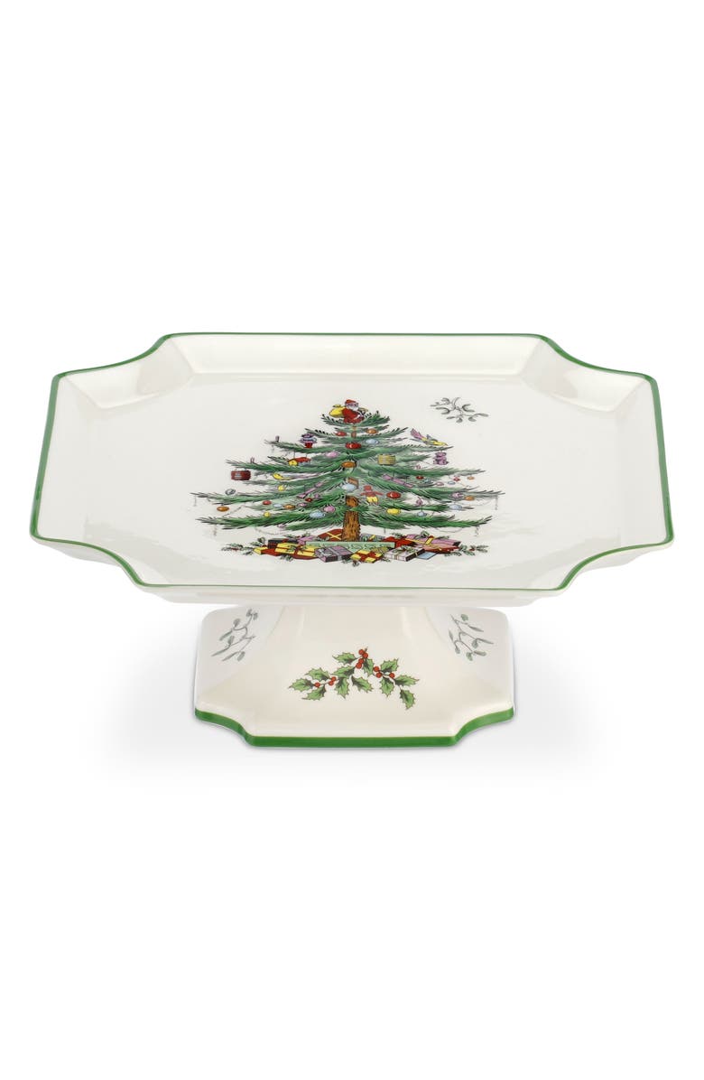 Spode Christmas Tree Footed Square Platter, Main, color, Green