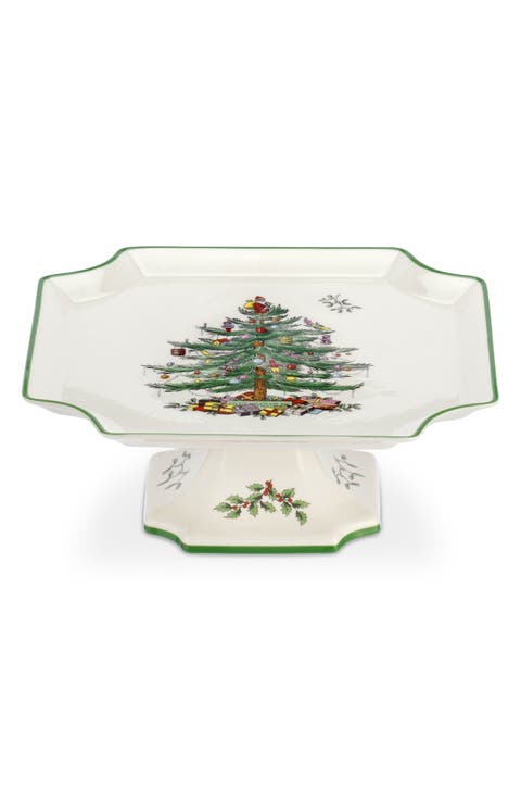 Christmas Tree Footed Square Platter