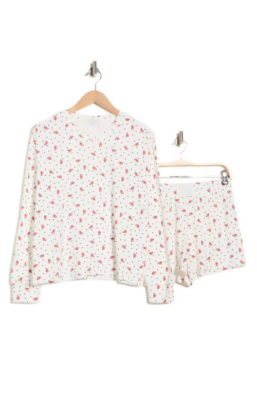 Pj Salvage Long Sleeve Top & Boxer Shorts Pajamas In White
