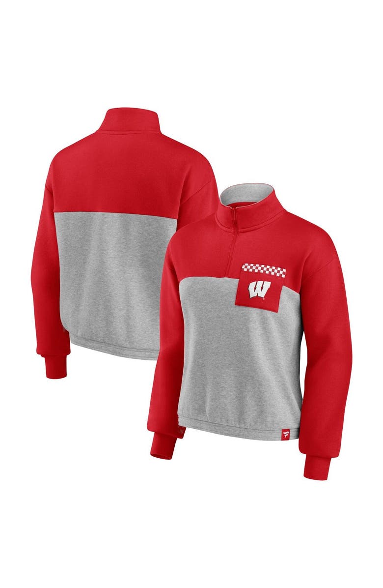 FANATICS Women's Fanatics Branded Red/Heathered Gray Wisconsin Badgers Sideline to Sideline Colorblock Quarter-Zip Jacket, Main, color, Red