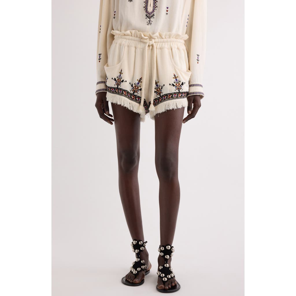 Isabel Marant Étoile Safa Embroidered Cotton Drawstring Shorts In Light Khaki