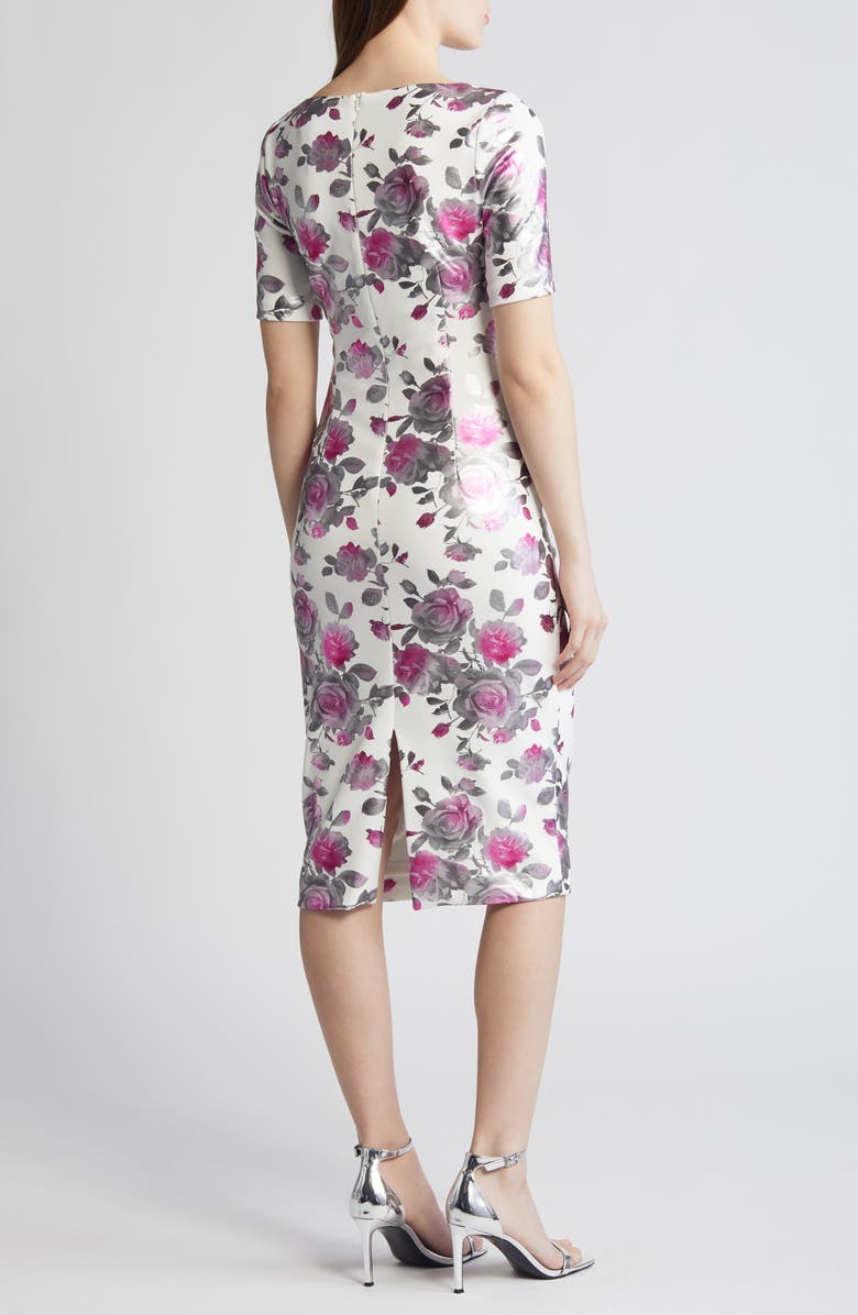 Black Halo Amandalee Floral Satin Cocktail Sheath Dress, Alternate, color,