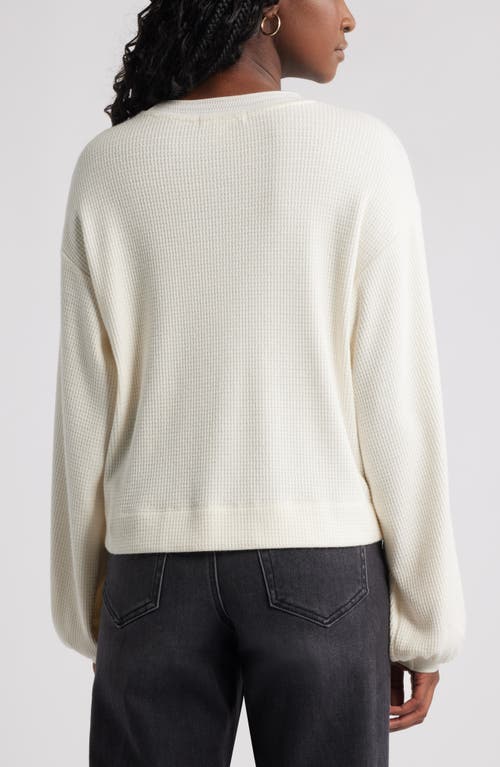 Treasure & Bond Blouson Sleeve Waffle Knit Top In White